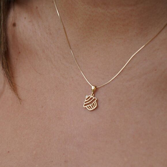 14K Solid Gold Cupcake Charm | Modern Jewelry | Symbols of Celebration, and Joy - Picture 6 of 11